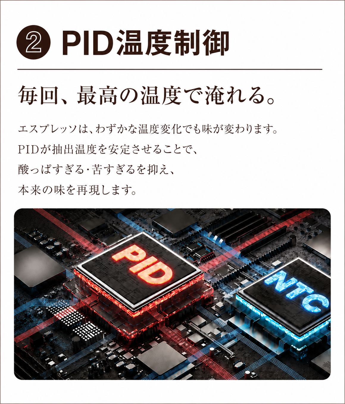 ② PID温度制御 毎回、最高の温度で淹れる